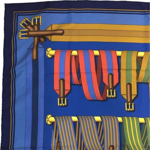 479195AH (S2) Hermes Scarf Les Sangles Carre 90 Multicolor Silk 100% - Picture 5 of 9